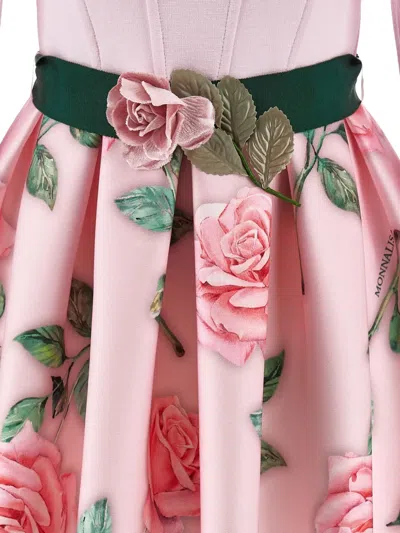 Monnalisa Rose-print Embellished Dress In Pink
