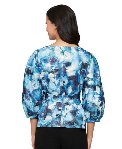 Alex Evenings Women's Jacquard Print Metallic Top In Blue
