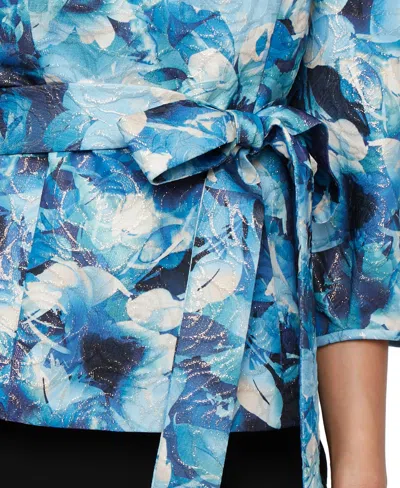 Alex Evenings Women's Jacquard Print Metallic Top In Blue