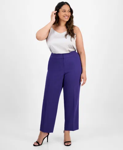 Kasper Plus Size High-rise Slim-leg Pants In Blue