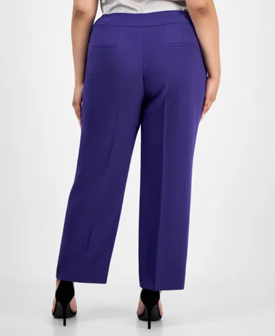 Kasper Plus Size High-rise Slim-leg Pants In Blue