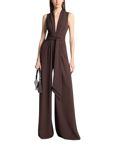Michael Kors Kobi Halperin Tie Waist Palazzo Jumpsuit In Brown