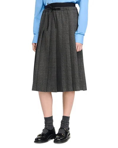 Sandro Long Pleated Rhinestone Skirt In Black
