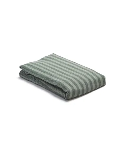 Piglet In Bed Pembroke Stripe Linen Flat Sheet, Queen In Green