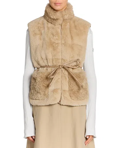 Moncler Joui Belted Faux Fur Vest In Neutral
