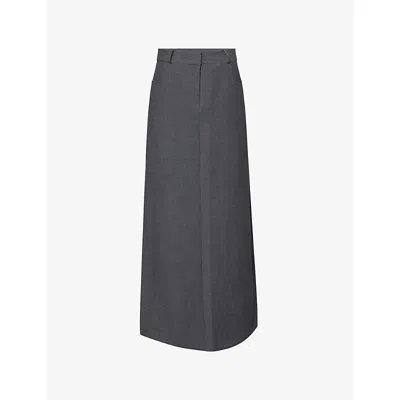 The Frankie Shop Womens Malvo Long Woven Pencil Skirt Charcoal In Gray