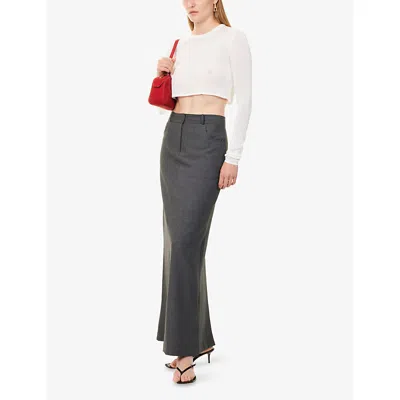The Frankie Shop Womens Malvo Long Woven Pencil Skirt Charcoal In Gray