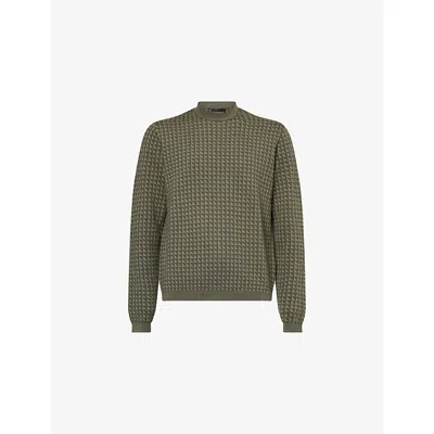 Emporio Armani Mens Squares 06k0 Embossed-pattern Crew-neck Regular-fit Wool Jumper Xxxl In Green
