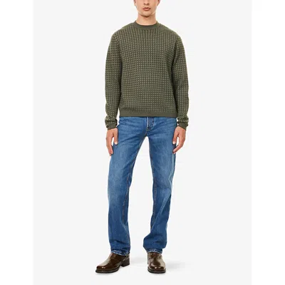 Emporio Armani Mens Squares 06k0 Embossed-pattern Crew-neck Regular-fit Wool Jumper Xxxl In Green