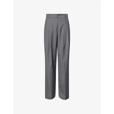 The Frankie Shop Womens Gelso Pleated Woven-twill Trousers Dark Grey Melange Xs In Gray