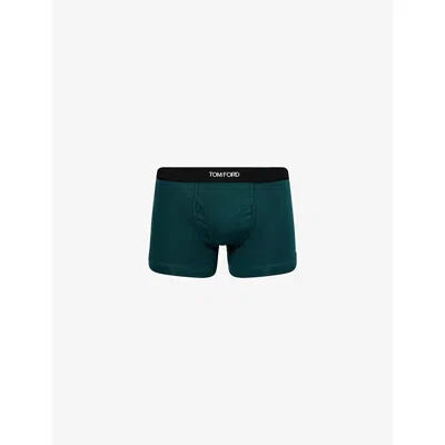 Tom Ford Mens Branded-waistband Cotton-jersey Boxer Briefs Emerald Green In Green
