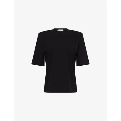 The Frankie Shop Womens Carrington Padded-shoulder Cotton-jersey T-shirt Black In Black