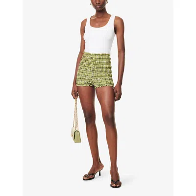 Amy Lynn Womens Danica Plaid Shirred Woven Shorts Green In Green