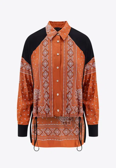 Pinko Clocks Viscose Shirt With Bandana Print In Brown