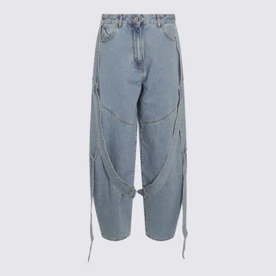 Attico Blue Jeans With Maxi Drawstring On The Front And Logo Patch On The Rear In Denim Woman