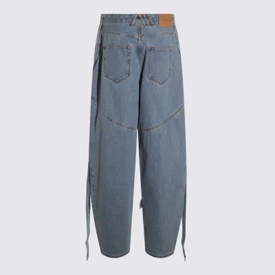 Attico Blue Jeans With Maxi Drawstring On The Front And Logo Patch On The Rear In Denim Woman