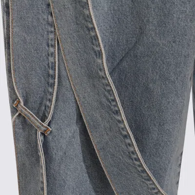 Attico Blue Jeans With Maxi Drawstring On The Front And Logo Patch On The Rear In Denim Woman