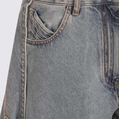 Attico Blue Jeans With Maxi Drawstring On The Front And Logo Patch On The Rear In Denim Woman