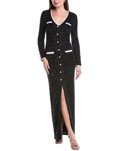 Black Halo Koa Tinsel Tweed Gown In Black