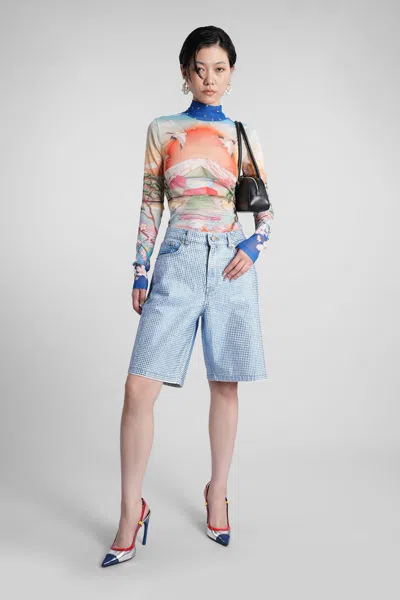 Casablanca High Neck Tulle Top With Multicolor Landscape Print In Multi