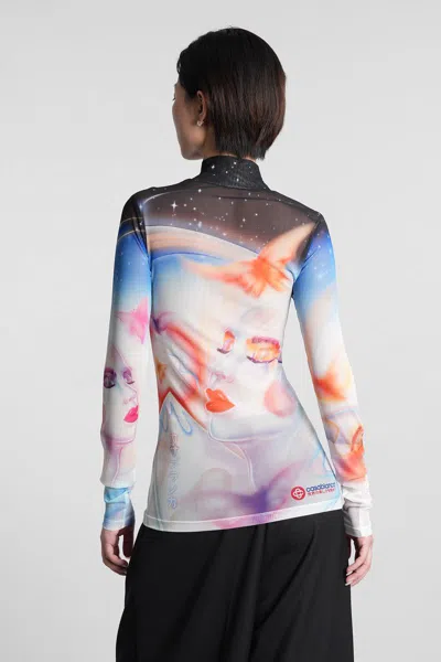 Casablanca Artistic Sleeve Print With Sheer High Neck In Multi