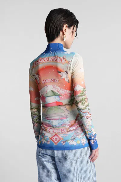 Casablanca High Neck Tulle Top With Multicolor Landscape Print In Multi