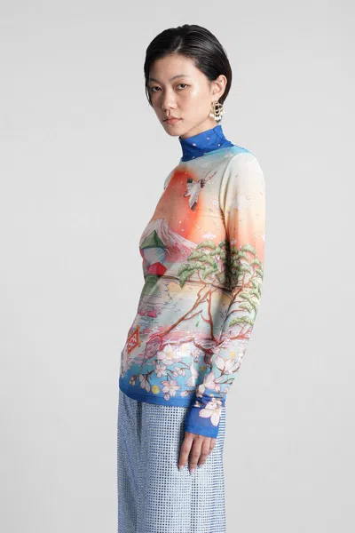Casablanca High Neck Tulle Top With Multicolor Landscape Print In Multi