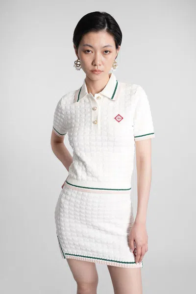 Casablanca Textured Cotton Polo Shirt With Contrast Collar In White