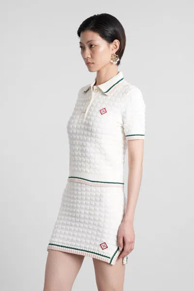 Casablanca Textured Cotton Polo Shirt With Contrast Collar In White
