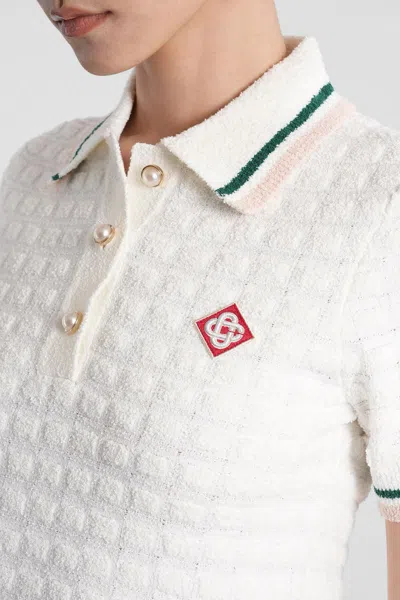 Casablanca Textured Cotton Polo Shirt With Contrast Collar In White