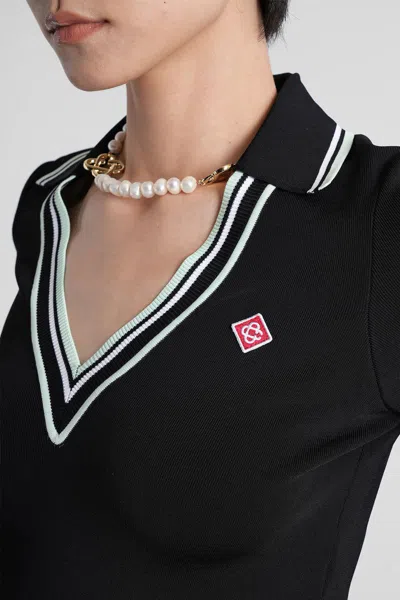 Casablanca Viscose V-neck Polo Shirt In Black