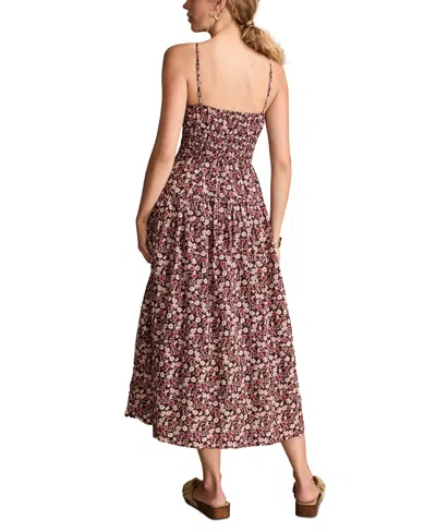 Lucky Brand Floral Shirred Bodice Midi Sundress In Brown