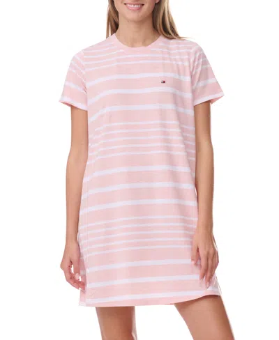 Tommy Hilfiger Women's Printed Short-sleeve Sleepshirt In Pink