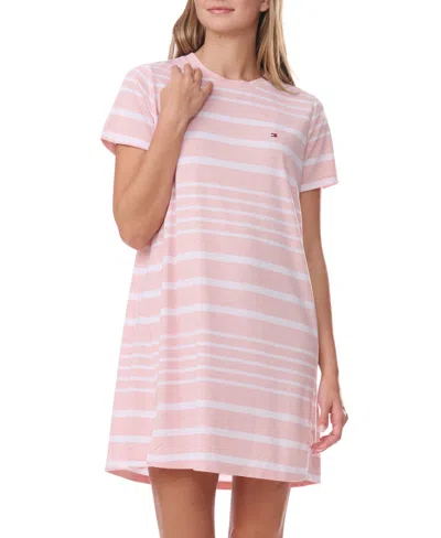 Tommy Hilfiger Women's Printed Short-sleeve Sleepshirt In Pink