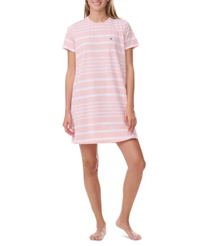 Tommy Hilfiger Women's Printed Short-sleeve Sleepshirt In Pink