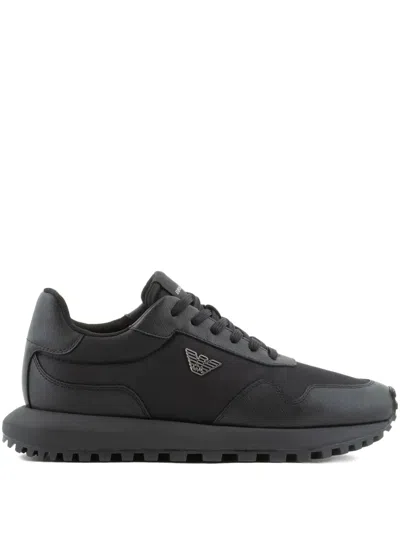 Emporio Armani Asv Recycled Nylon Sneakers With Regenerated Saffiano Details In Black