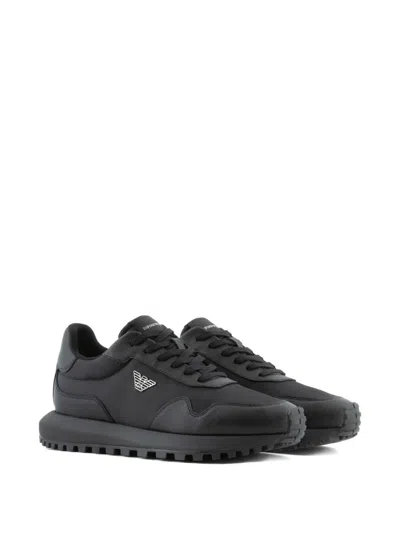 Emporio Armani Asv Recycled Nylon Sneakers With Regenerated Saffiano Details In Black