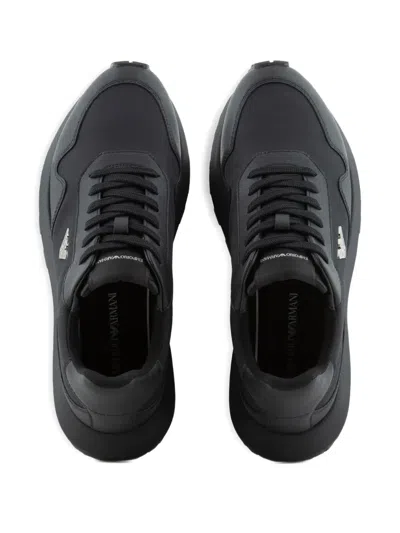 Emporio Armani Asv Recycled Nylon Sneakers With Regenerated Saffiano Details In Black