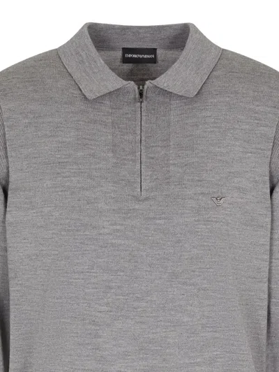 Emporio Armani Wool Polo Shirt In Gray