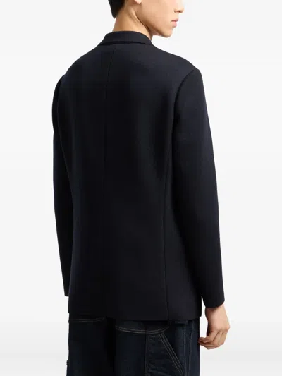 Emporio Armani Double-breasted Blazer In A Twill Bull Fabric In Blue