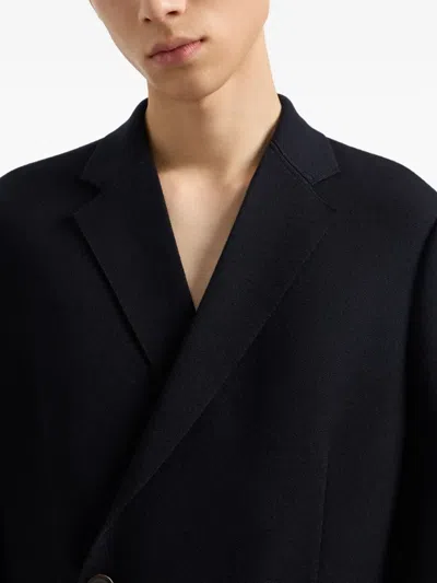 Emporio Armani Double-breasted Blazer In A Twill Bull Fabric In Blue