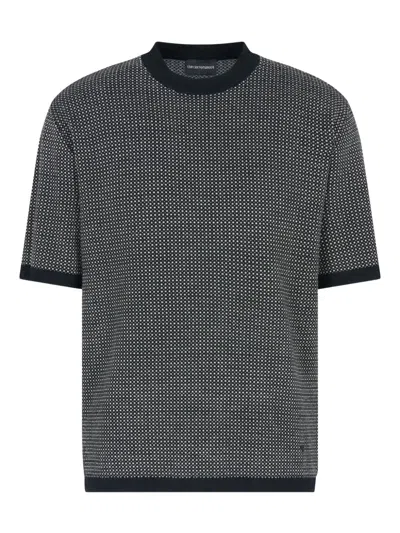 Emporio Armani Virgin-wool Jumper With Two-tone Jacquard Micro Motif In Multi
