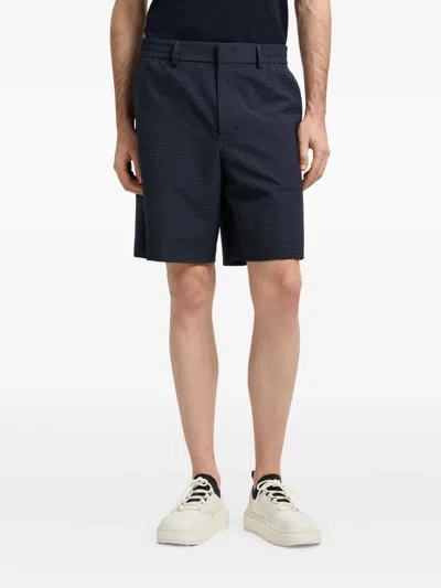 Emporio Armani Seersucker Elastic-waist Shorts In Blue