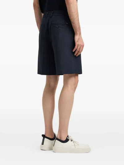 Emporio Armani Seersucker Elastic-waist Shorts In Blue