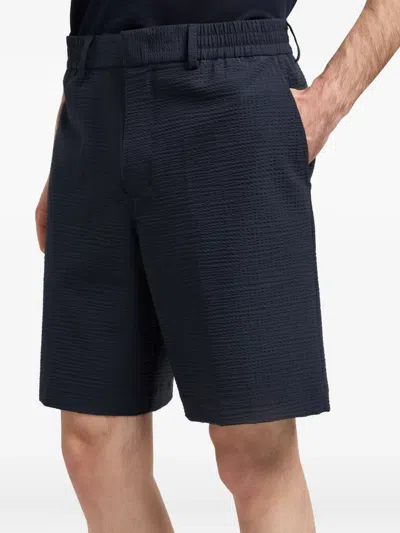 Emporio Armani Seersucker Elastic-waist Shorts In Blue