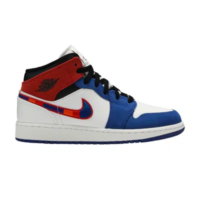 Pre-owned Air Jordan 1 Mid Se Gs 'multicolored Swoosh' | White | Kid's Size 5.5