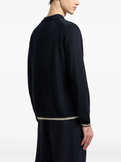 Emporio Armani Half-zip Wool-blend Polo Shirt In Black