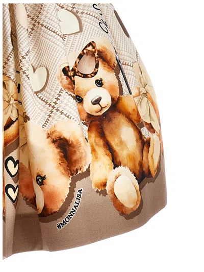 Monnalisa Teddy Bear Gabardine Skirt In Brown