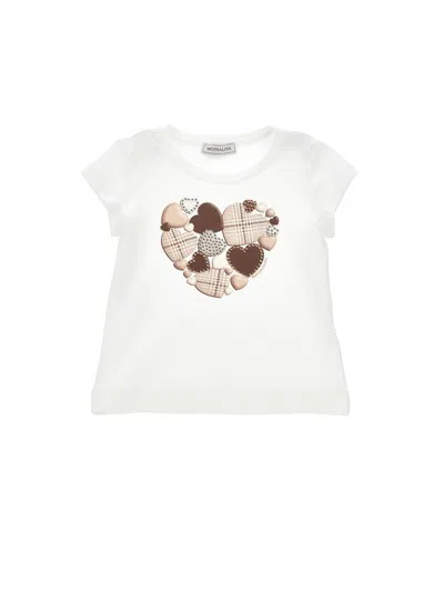 Monnalisa Heart T-shirt With Applications In White