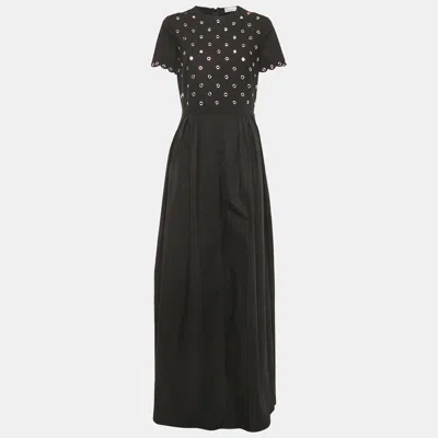 Pre-owned Red Valentino Black Grommet Cotton Gown M